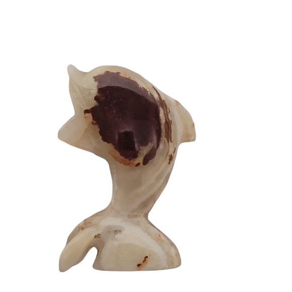 Vintage Onyx Dolphin Sculpture Hand Carved Stone 4" Tall Red-Brown Ivory Pink - Picture 7 of 13